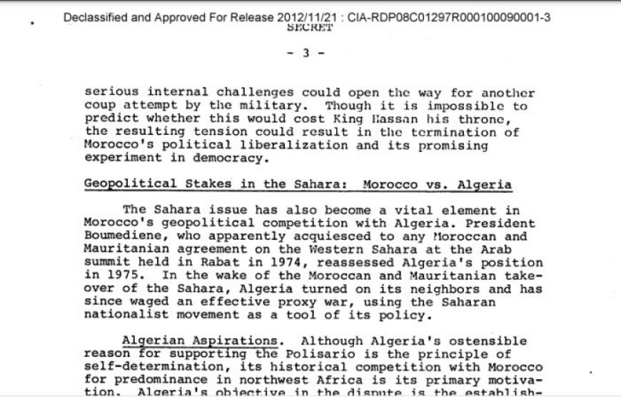 CIA Document Reveals Algeria's Role in Western Sahara Conflict, According to Declassified Report